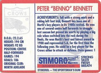 1991 Scanlens Stimorol #164 Peter Bennett Back